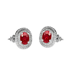 Gemstone Earrings Ruby & Diamonds 9.04 Carats White Gold 14K