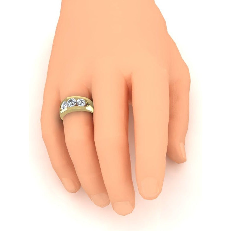 3 Stone Diamond Men's Ring Gold 2.50 Carats