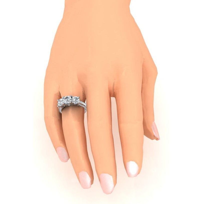 3.41 Ct. White Gold Natural Earth Mined Diamond Three Stone Wedding Ring