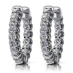 Elegant Cured Prong Set 3.40 Ct Diamonds Hoop Earrings White Gold 14K