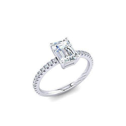 Emerald & Round 2.50 Carats Diamond Engagement Ring White Gold 14K