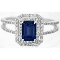 Emerald Ceylon Sapphire Jewelry Natural Earth Mined Diamond Ring White Gold 14K 3 Carats