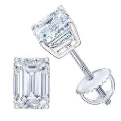 Emerald 3 Carats Diamond Women Stud Earring White Gold 14K Jewelry