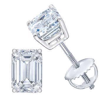 Emerald Cut Fancy Lady’s Diamond Women Stud Earring Solid White Gold Jewelry 