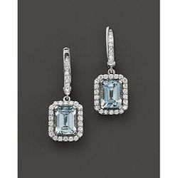 Emerald Cut Aquamarine And Diamonds 5 Ct. Dangle Earrings