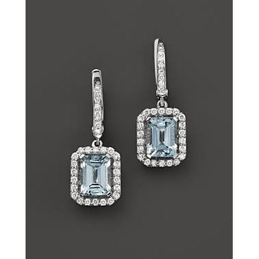  Emerald Cut Aquamarine And Diamonds   Women Diamond Engagement   Dangle Earring