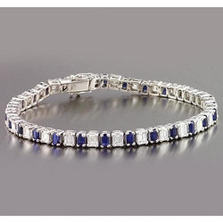 Emerald Diamond Ceylon Sapphire Tennis Bracelet Prong Set 10 Carats