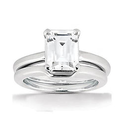 Emerald Cut Diamond Solitaire Ring 2 Carat With Band White Gold 14K
