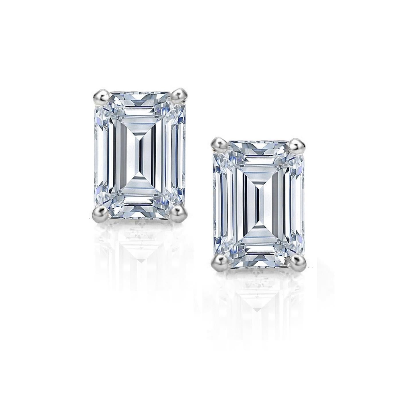 Emerald Cut Diamond Women Stud Earrings White Gold 2 Carats Stud Earrings