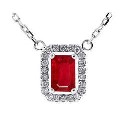 Emerald Cut Ruby With Diamonds 5.50 Ct. Pendant Necklace WG 14K