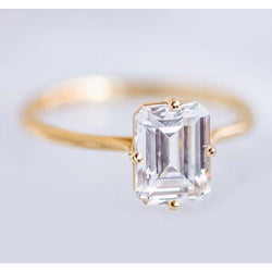 Emerald Cut Solitaire Diamond Ring 2.50 Carats Yellow Gold 14K