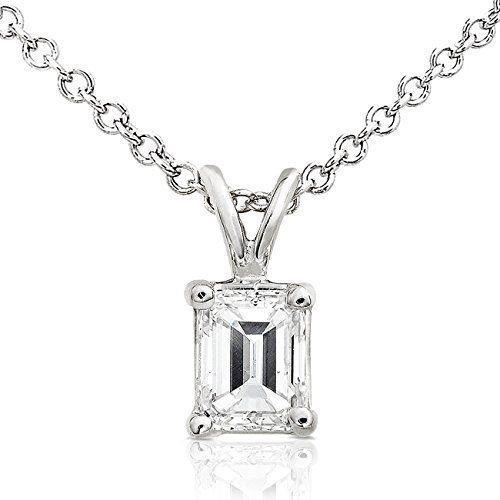 Emerald Shaped Solitaire Diamond Necklace Pendant 1.50 Carats White Gold 14K Jewelry Pendant
