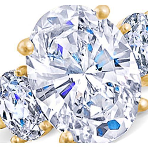 Engagement 3 Stone Oval Cut Diamond Ring 3.5 Carat Diamond Jewelry Yellow Gold Three Stone Ring