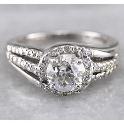 Natural  Engagement Halo Round Diamond Ring 2 Carats White Gold 14K