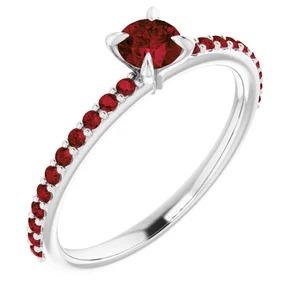 Engagement Ring Fancy LAdies  Accented Burmese Rubies  White Gold Gemstone Ring