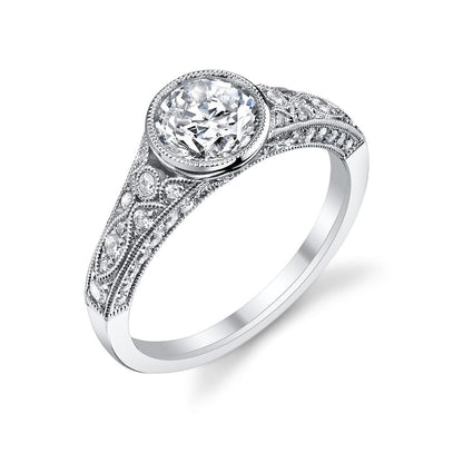 Engagement Ring Antique Style Gold Bezel Diamonds Engagement Ring