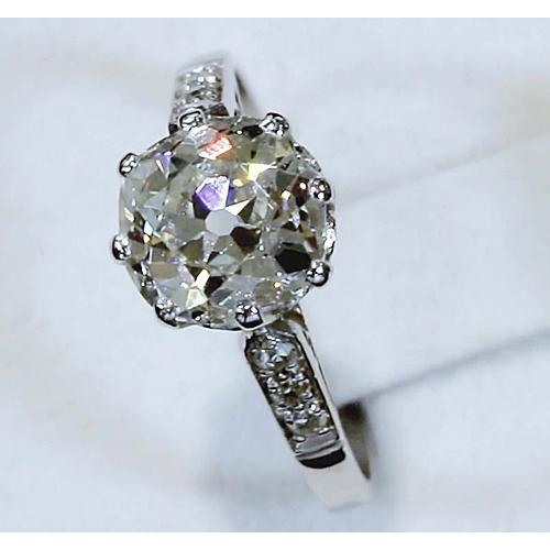 Engagement Ring Old Miner Diamond White Gold Solitaire Ring with Accents