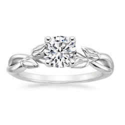 Engagement Ring 1.51 Carat Solitaire Round Diamond Leaf Style Shank