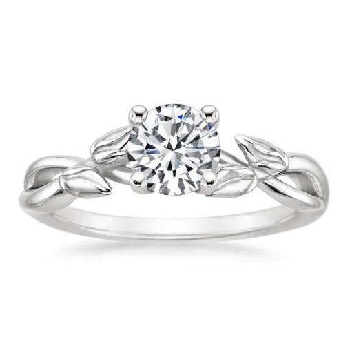 Woman's Engagement Solitaire Round Cut Diamond Leaf Style Shank Solitaire Ring