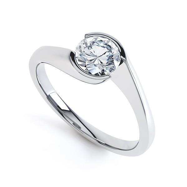 Engagement Ring Round Cut 1.60 Carats Bezel Set Diamonds White Gold 14K Solitaire Ring
