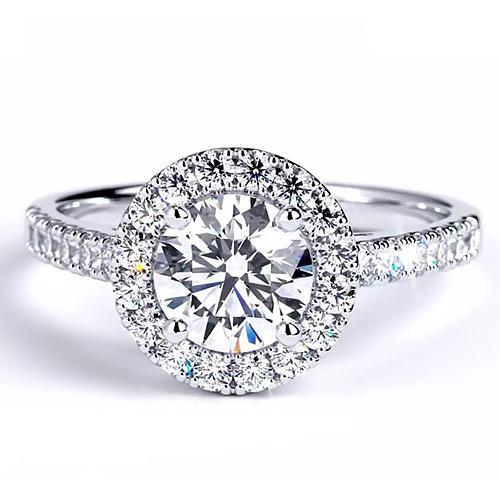 Engagement Ring Round Diamond 2.50 Carats Halo White Gold 14K Halo Ring