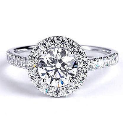 Engagement Ring Round Diamond 2.50 Carats Halo White Gold 14K Halo Ring