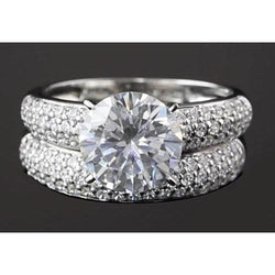 Engagement Ring Set Round Diamond Pave Setting 5 Carats