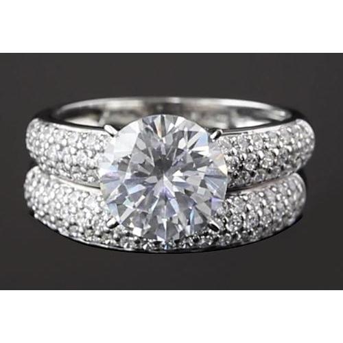 Engagement Ring Set Round Diamond Pave Setting 5 Carats Engagement Ring Set