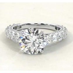 Real  Engagement Round Diamond Ring 3.80 Carats Jewelry White Gold 14K