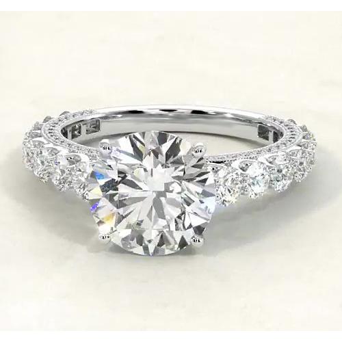 Engagement Round Diamond Ring Jewelry F Vs1 Vvs1 White Gold 14K 3.80 Carats Engagement Ring