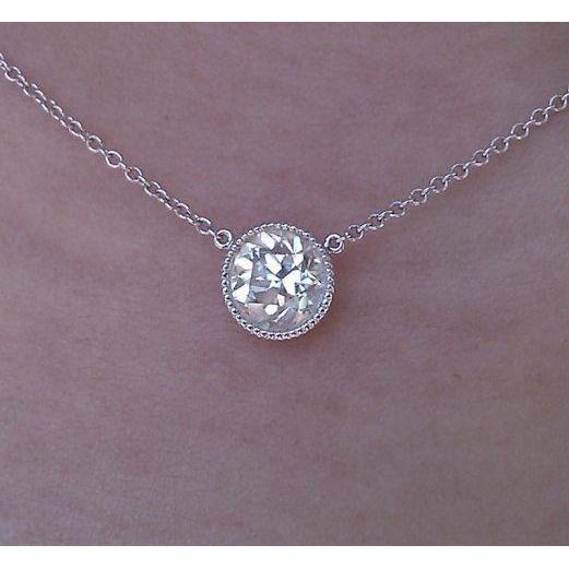 2.5 Carat Round Cut Diamond Pendant Necklace White Gold 14K Pendant