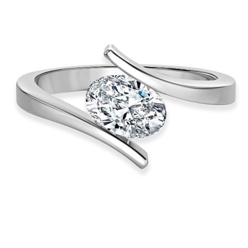Oval Shape Sparkling Unique Solitaire White Gold Diamond Anniversary Ring 