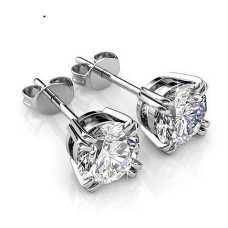  Sparkling Round Cut Diamonds Women White Gold Stud Earrings
