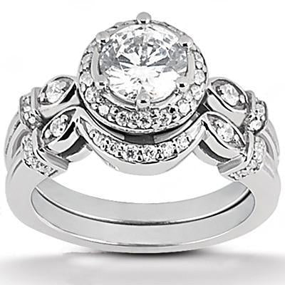 F Vvs1 Diamond 1.45 Ct. Engagement Halo Ring Band Set White Gold Engagement Ring Set