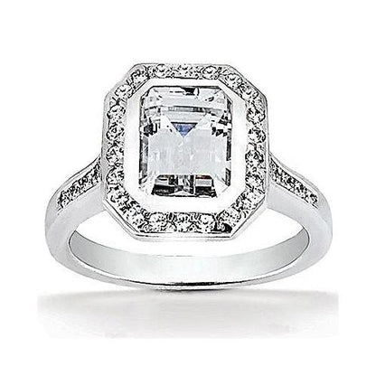 F Vvs1 Diamonds Emerald Cut Halo Ring 2.25 Carats Halo Ring