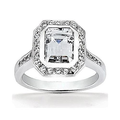 F Vvs1 Diamonds Emerald Cut Halo Ring 2.25 Carats Halo Ring