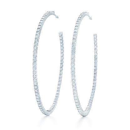 Round Cut  Diamonds Women Hoop Earrings Gold