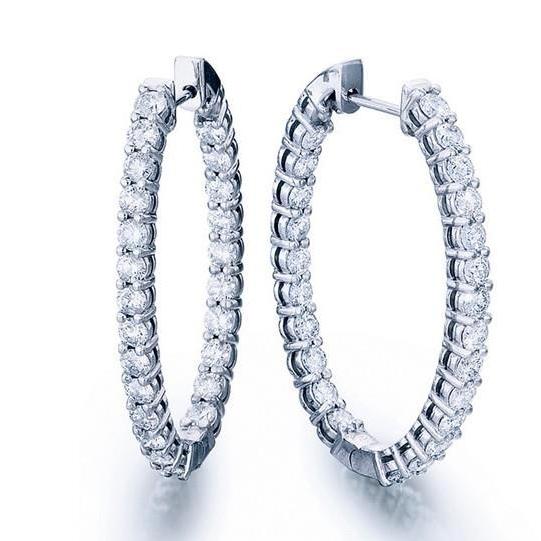 Womans Fancy  Round Cut 4.80 Carats Diamonds Hoop Earrings White Gold 