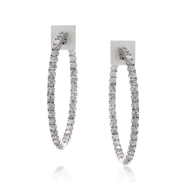 F Vvs1 Round Cut Diamonds Lady Hoop Earrings 14K White Gold 3.10 Ct Hoop Earrings