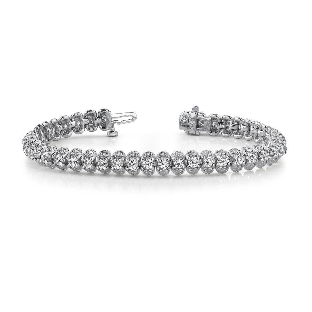 Filigree Round Cut 6.30 Carats Diamonds Bracelet White Gold 10K Tennis Bracelet