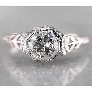 Unique Lady’s Style White Sparkling Engagement White gold    Filigree Round Diamond Ring F Vs1 White Gold Engagement Ring