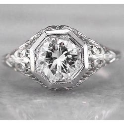 Real  Filigree Round Diamond Ring 2 Carats White Gold 14K