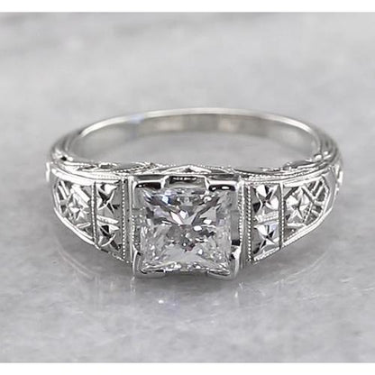 Filigree Style Princess Diamond Ring Vs1 F White Gold 14K Engagement Ring