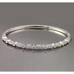 Filigree Style Real Natural Earth Mined Diamond Bangle 1.40 Carats White Gold 14K