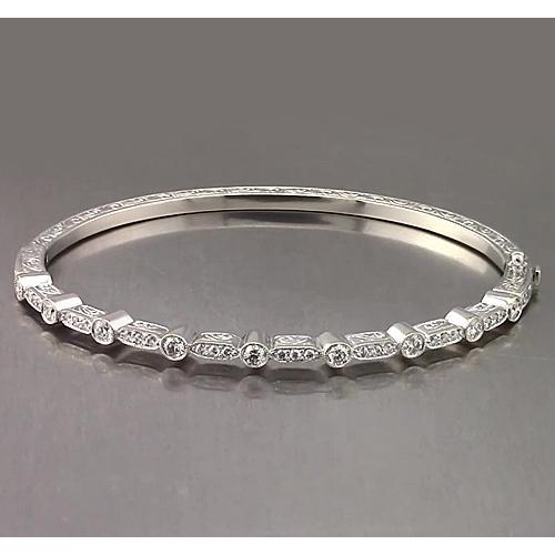 Filigree Style Round Diamond Bangle Bezel Set 4 Carats F Vs1 White Gold 14K Bangle