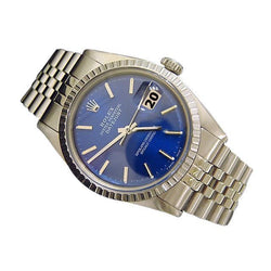 Fine Vintage Rolex Date Mens Blue Dial Date Watch Steel Jubilee
