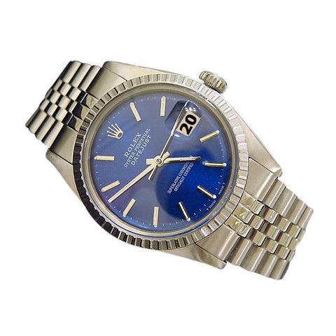 Fine Vintage Rolex Date Mens Blue Dial Date Watch Steel Jubilee Rolex