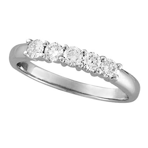Five 5 Stone Diamond Half Eternity Band 0.5 Carats 14K White Half Eternity Band