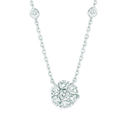 Flower Bezel Diamond Cluster Necklace 2.50 Carats 14K White Gold
