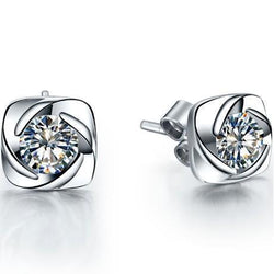 Flower Style 1.00 Carats Diamonds Studs Earrings White Gold 14K